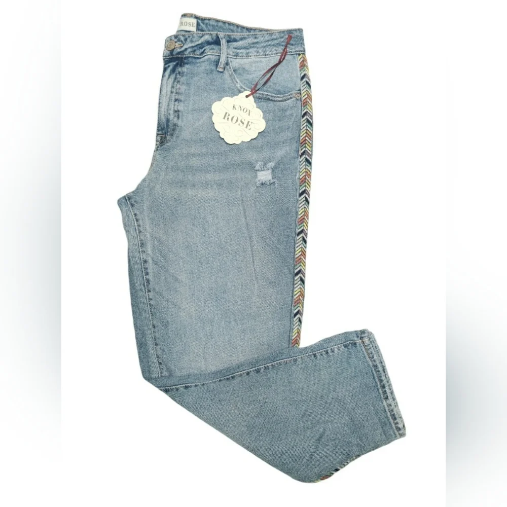 Knox Rose Mid-Rise Straight Leg Embroidered Jeans Size 14 Blue